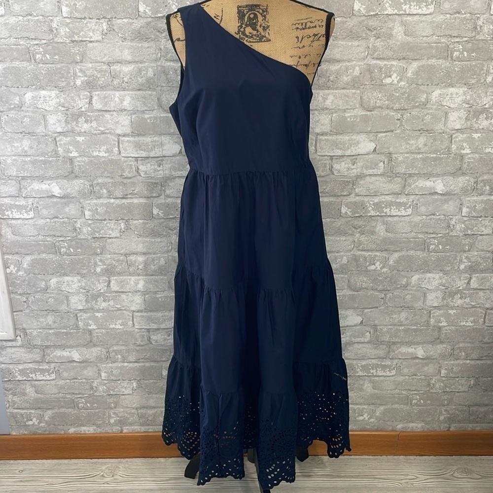 Gap Navy One Shoulder Embroidered Dress